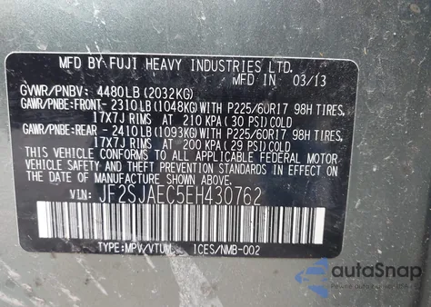 2014 Subaru Forester 2.5I Premium from USA, damaged, VIN JF2SJAEC5EH430762